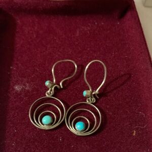 Sterling Silver Turquoise Spiral Drop Earrings - Women Jewelry